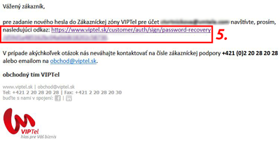 E-mail s linkom na pregenerovanie nového hesla